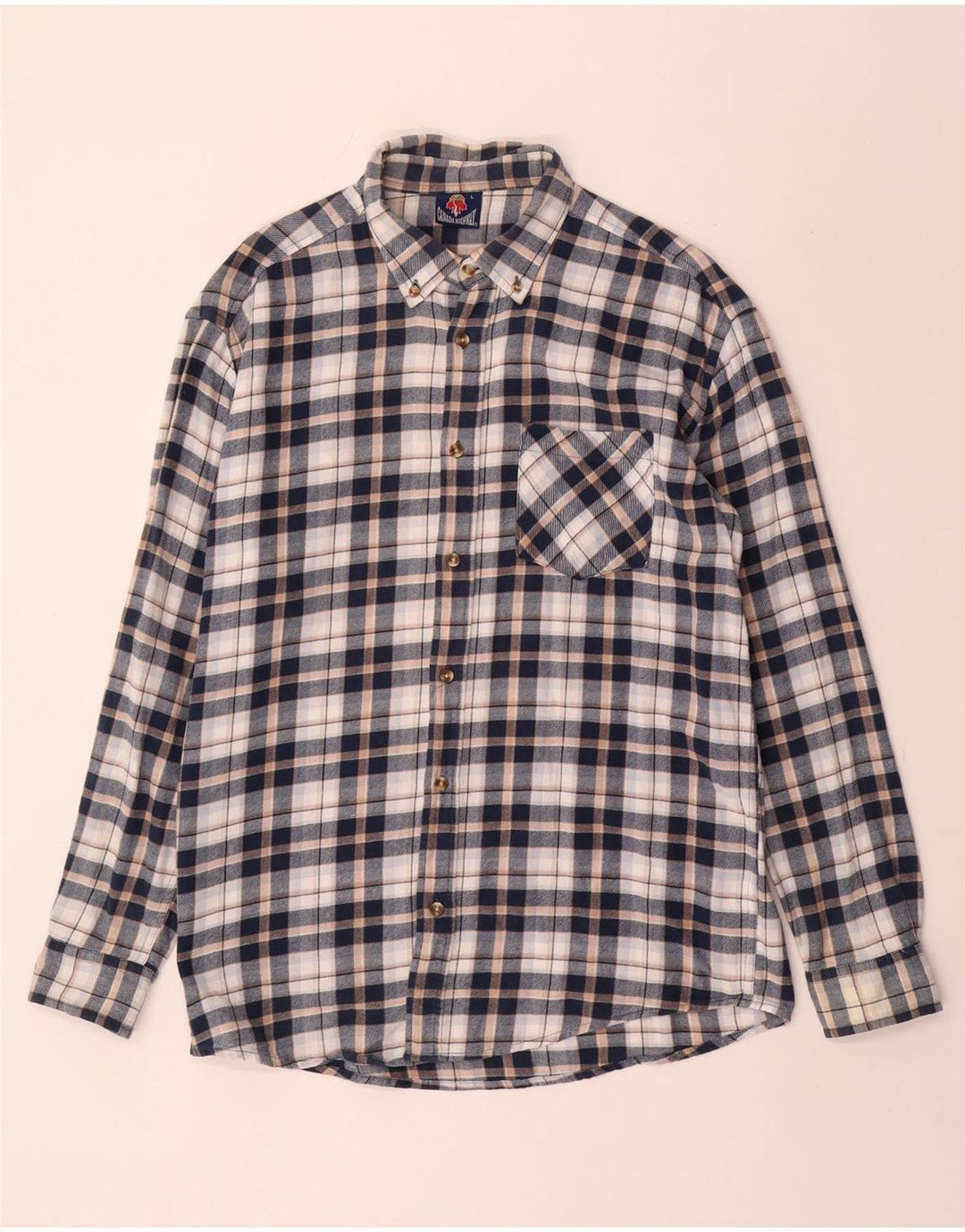 Vintage Herren-Flanellhemd, groß, marineblau, kariert, Baumwolle
