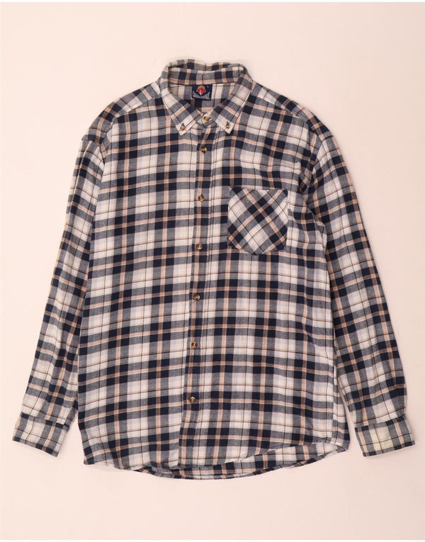 Vintage Mens Flannel Shirt Large Navy Blue Check Cotton