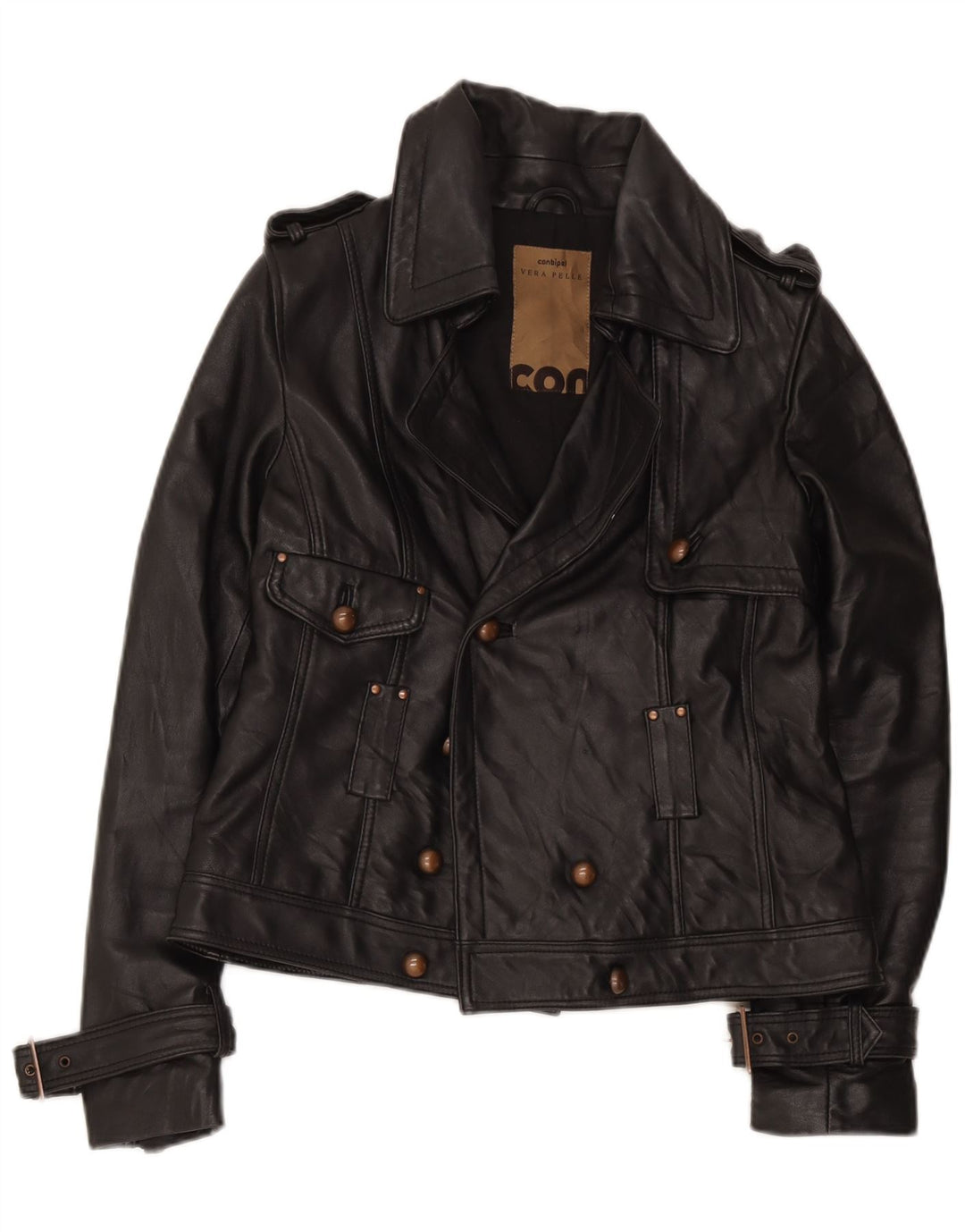 Conbipel Damen Zweireihige Lederjacke UK 12 Mittelschwarzes Leder