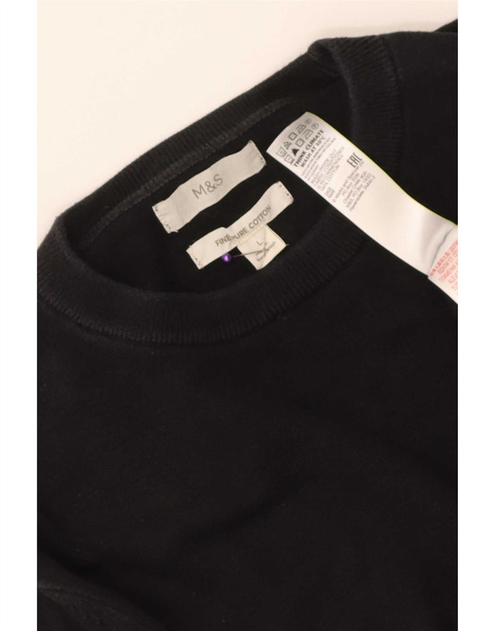Marks & Spencer Herren-Pullover mit Rundhalsausschnitt, Größe L, aus schwarzer Baumwolle