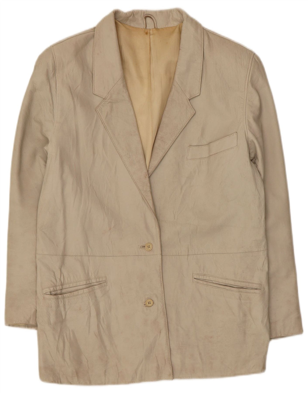 Marcos Damen-Blazerjacke aus Leder mit 2 Knöpfen, IT 44, mittelbeigefarbenes Leder