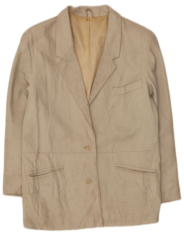 Marcos Damen-Blazerjacke aus Leder mit 2 Knöpfen, IT 44, mittelbeigefarbenes Leder