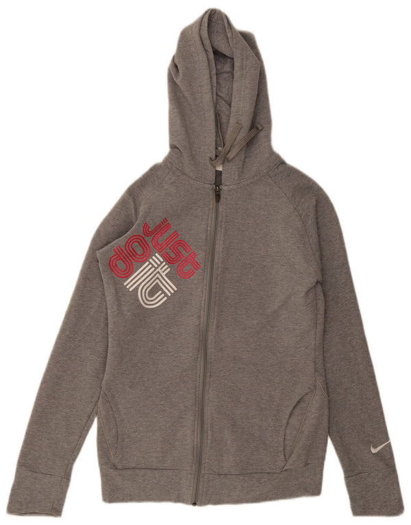Nike Womens Graphic Zip Hoodie Sweater UK 10 Small Grau gefleckte Baumwolle
