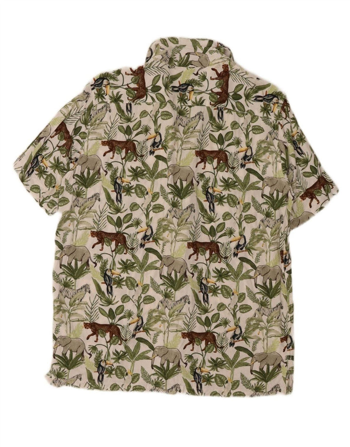 TESSENTIALS Mens Jungle Short Sleeve Shirt Medium Green Animal Print