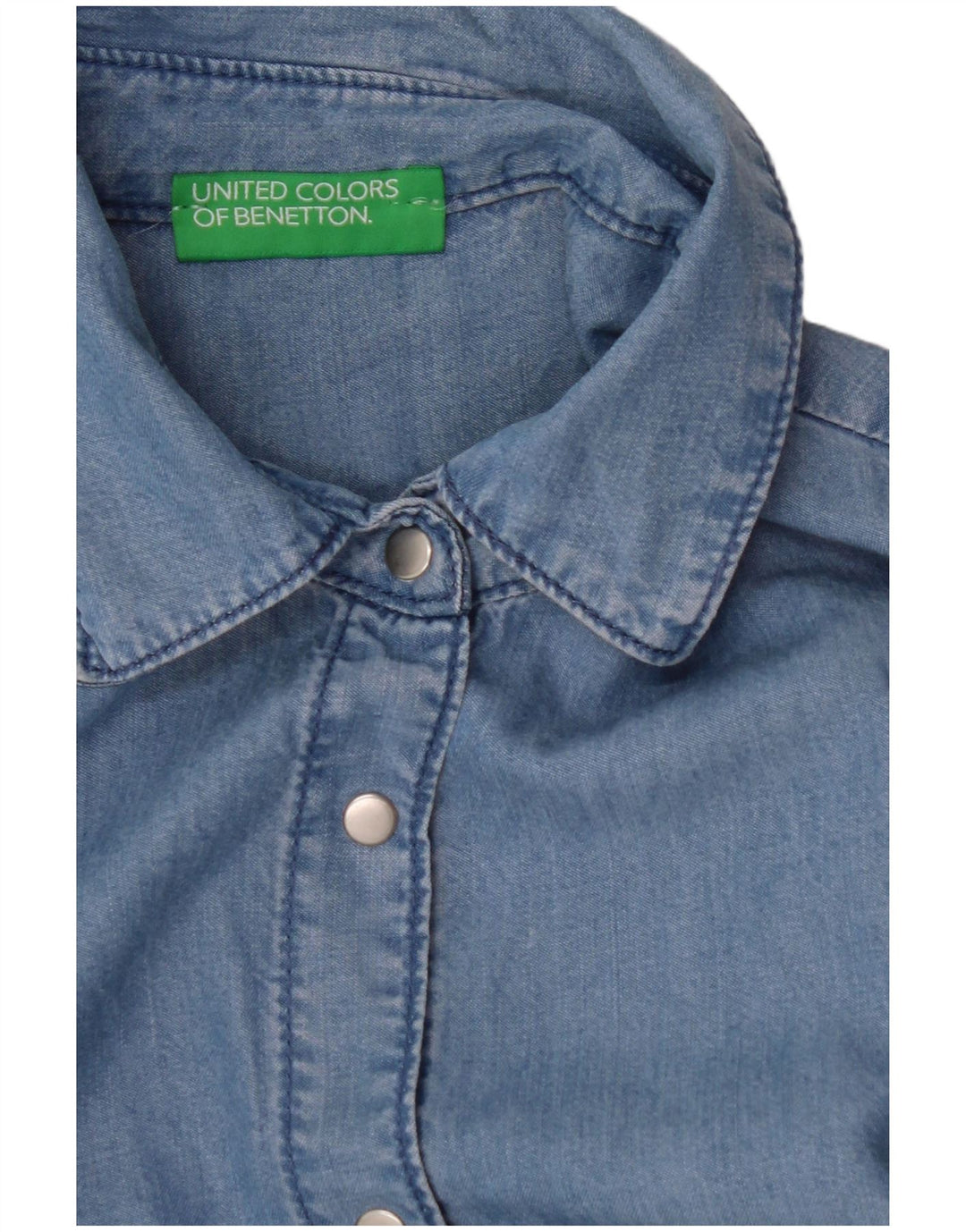 BENETTON Damen Kurzarmhemd UK 14 Mittelblau