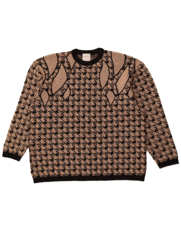 MERRY FINN Damen-Pullover mit Rundhalsausschnitt, Gr. 18, XL, brauner Hahnentrittmuster