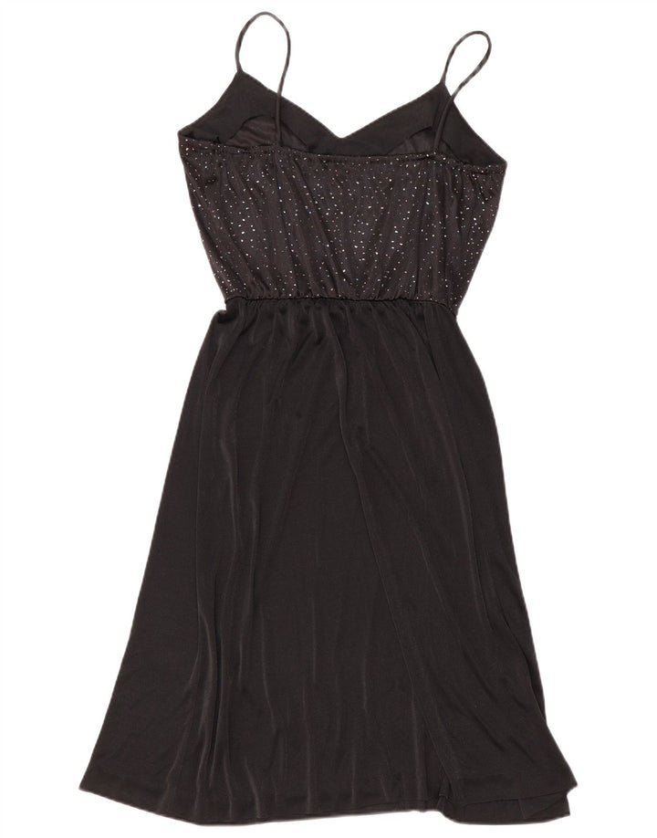 Vintage Damen Slip-Kleid UK 12 Medium Schwarz