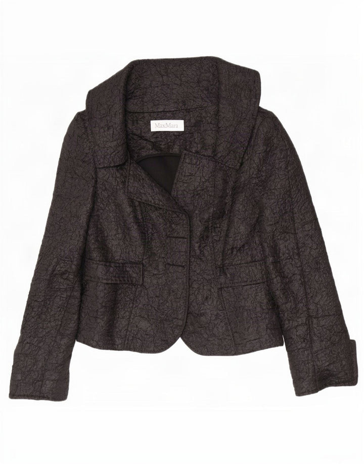 Max Mara Damen Crop Open Blazer Jacke UK 12 Medium Schwarz Polyester