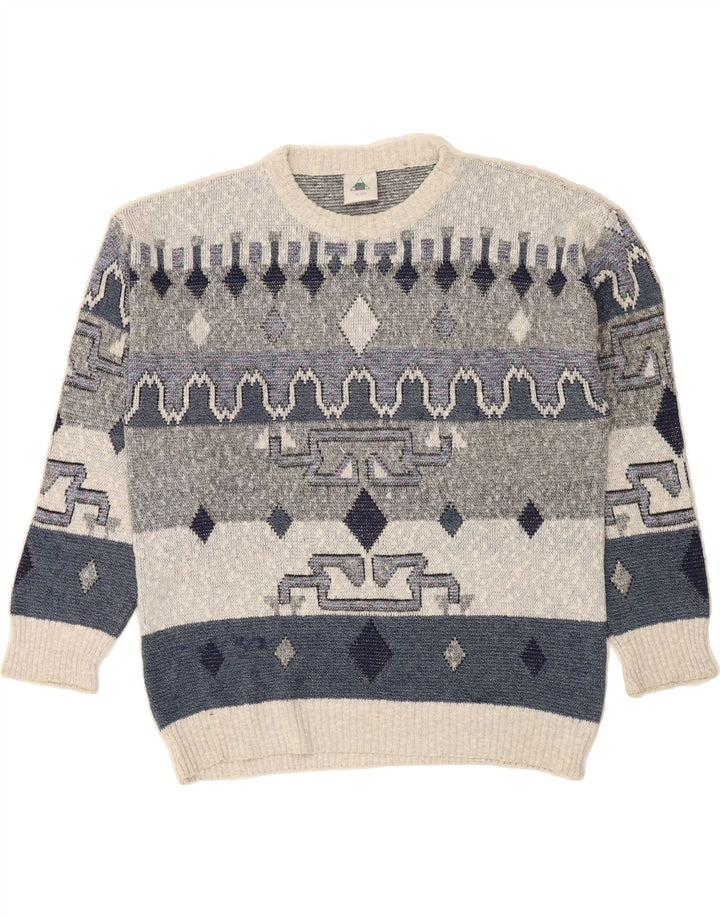 NEW FAST Mens Crew Neck Jumper Sweater IT 48/50 Medium Grey Argyle/Diamond Vintage New Fast and Second-Hand New Fast from Messina Hembry 