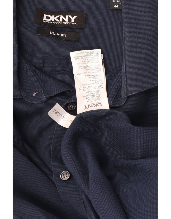 DKNY Herren-Hemd mit schmaler Passform, Größe 17 1/2 44 XL, marineblaue Baumwolle