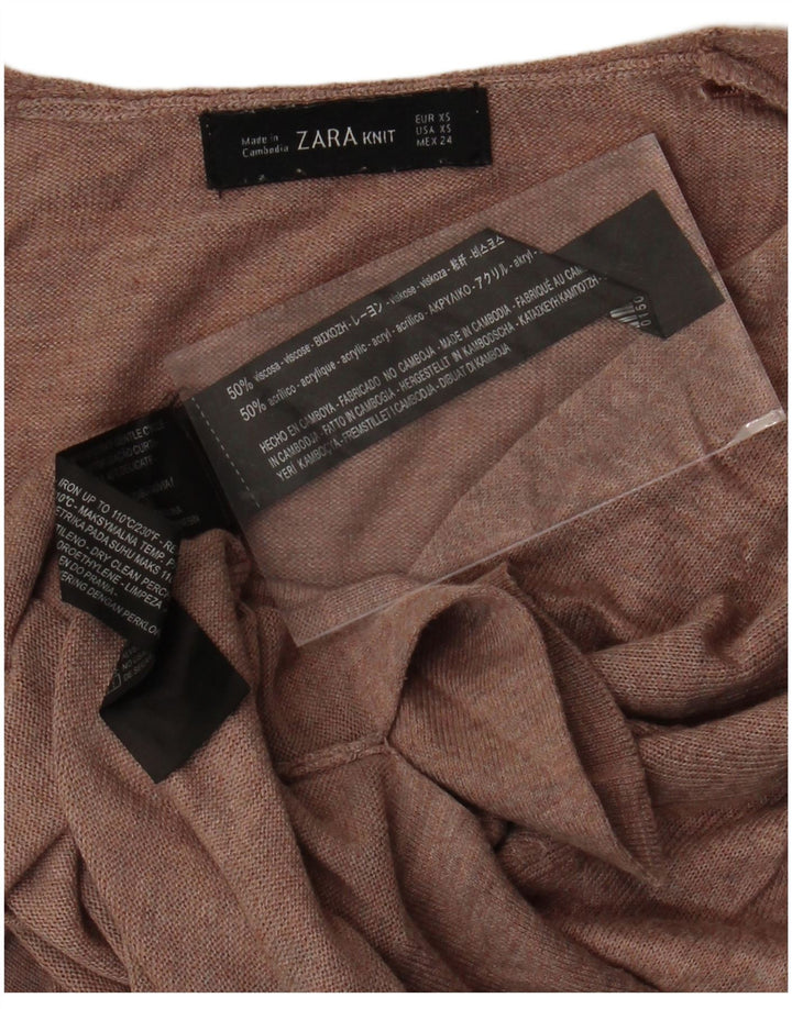ZARA Damen Langer, übergroßer Pullover mit V-Ausschnitt, Gr. 6, XS, braune Viskose