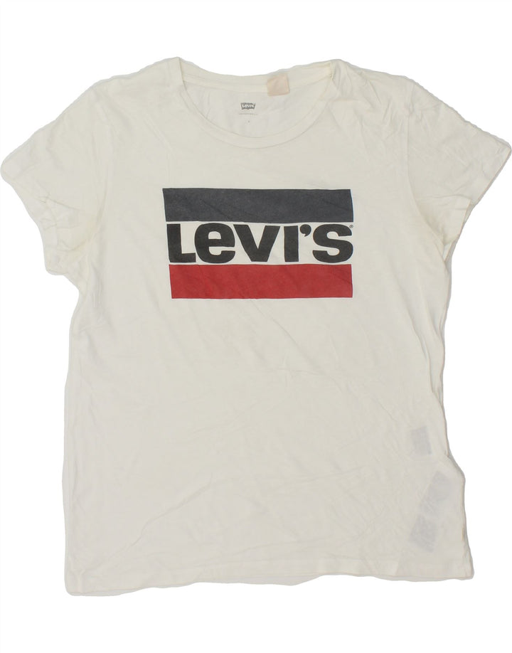 LEVI'S Womens Graphic T-Shirt Top UK 14 Medium White Vintage Levi's and Second-Hand Levi's from Messina Hembry 