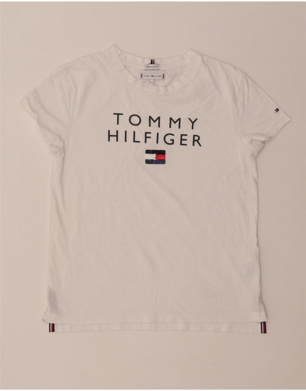 TOMMY HILFIGER Jungen T-Shirt mit Grafik, 13–14 Jahre, weiße Baumwolle