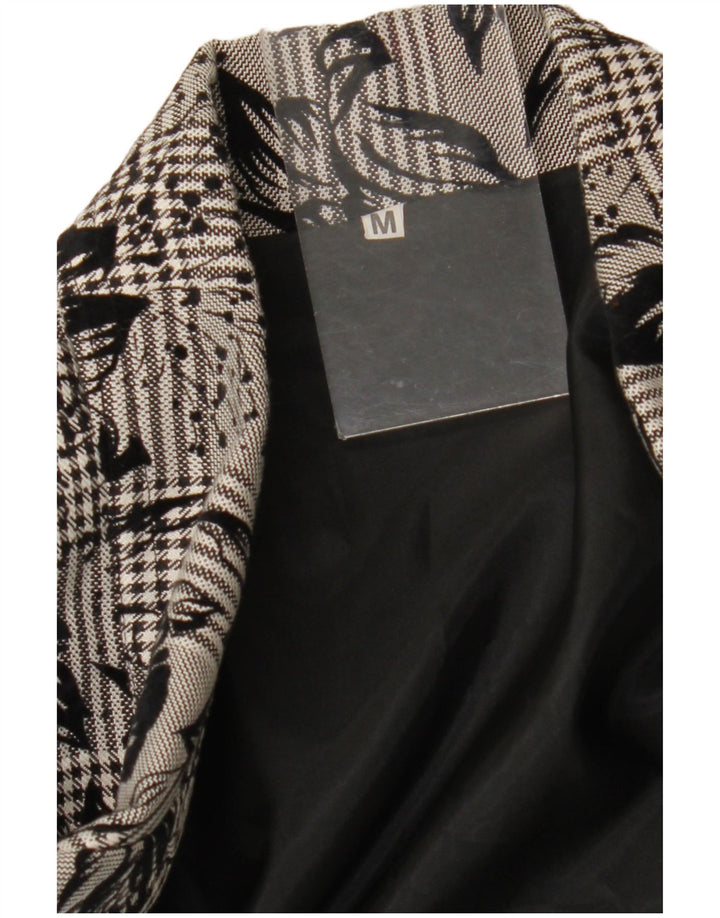 Vintage Damen 1-Knopf-Blazerjacke UK 14 Mittelschwarz geblümt