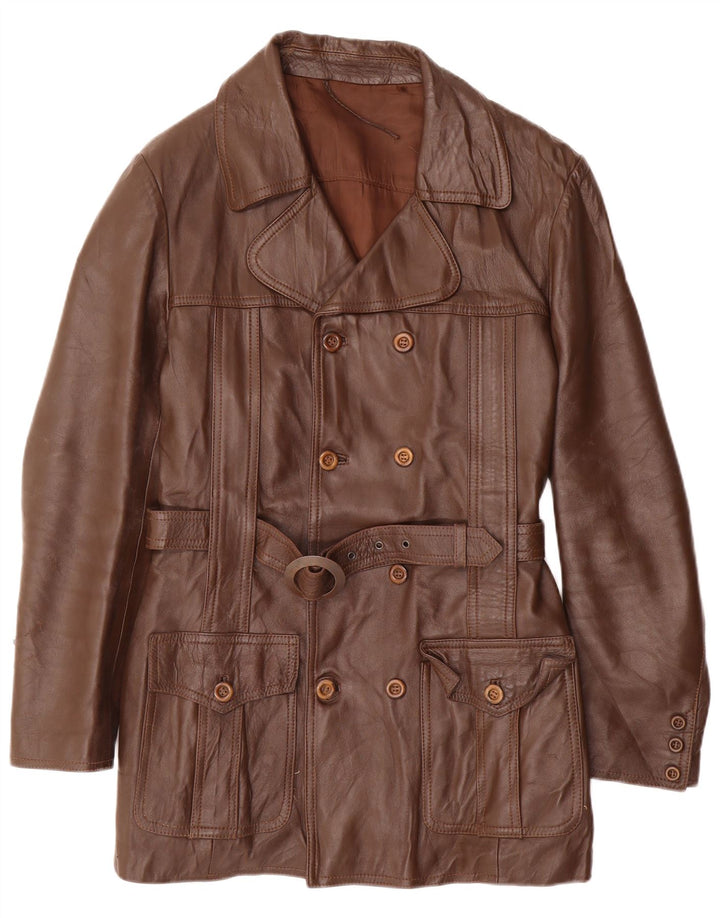 Vintage Herren Zweireihige Lederjacke IT 52 XL Braunes Leder