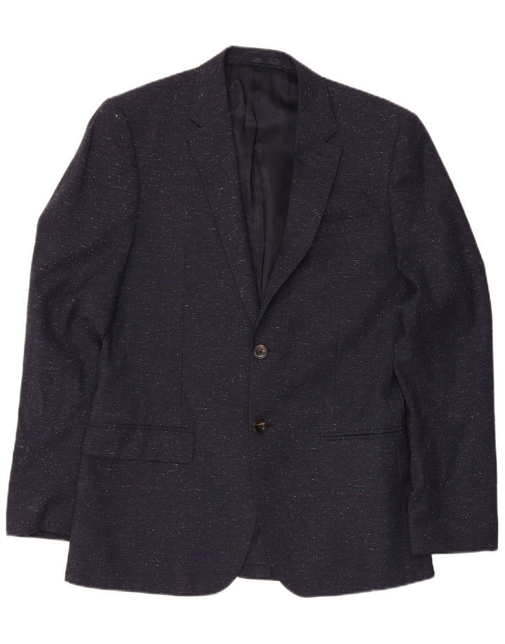 REISS Mens 2 Button Blazer Jacket UK 38 Medium Navy Blue Flecked Wool