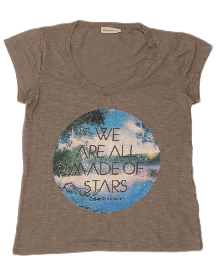 CALVIN KLEIN JEANS Damen Grafik T-Shirt Top UK 12 Mittelgrau meliert