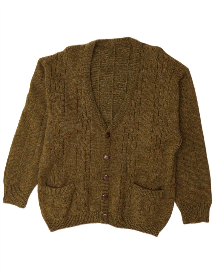 VINTAGE Herren-Cardigan-Pullover, groß, Khaki, Alpakawolle