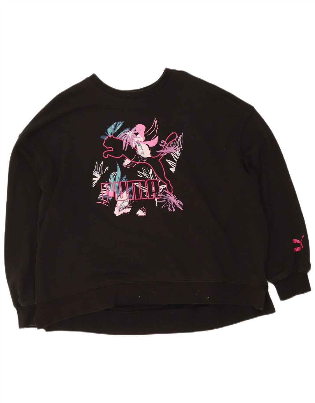 Puma Womens Graphic Oversized Sweatshirt Pullover UK 16 Großes schwarzes Blumenmuster