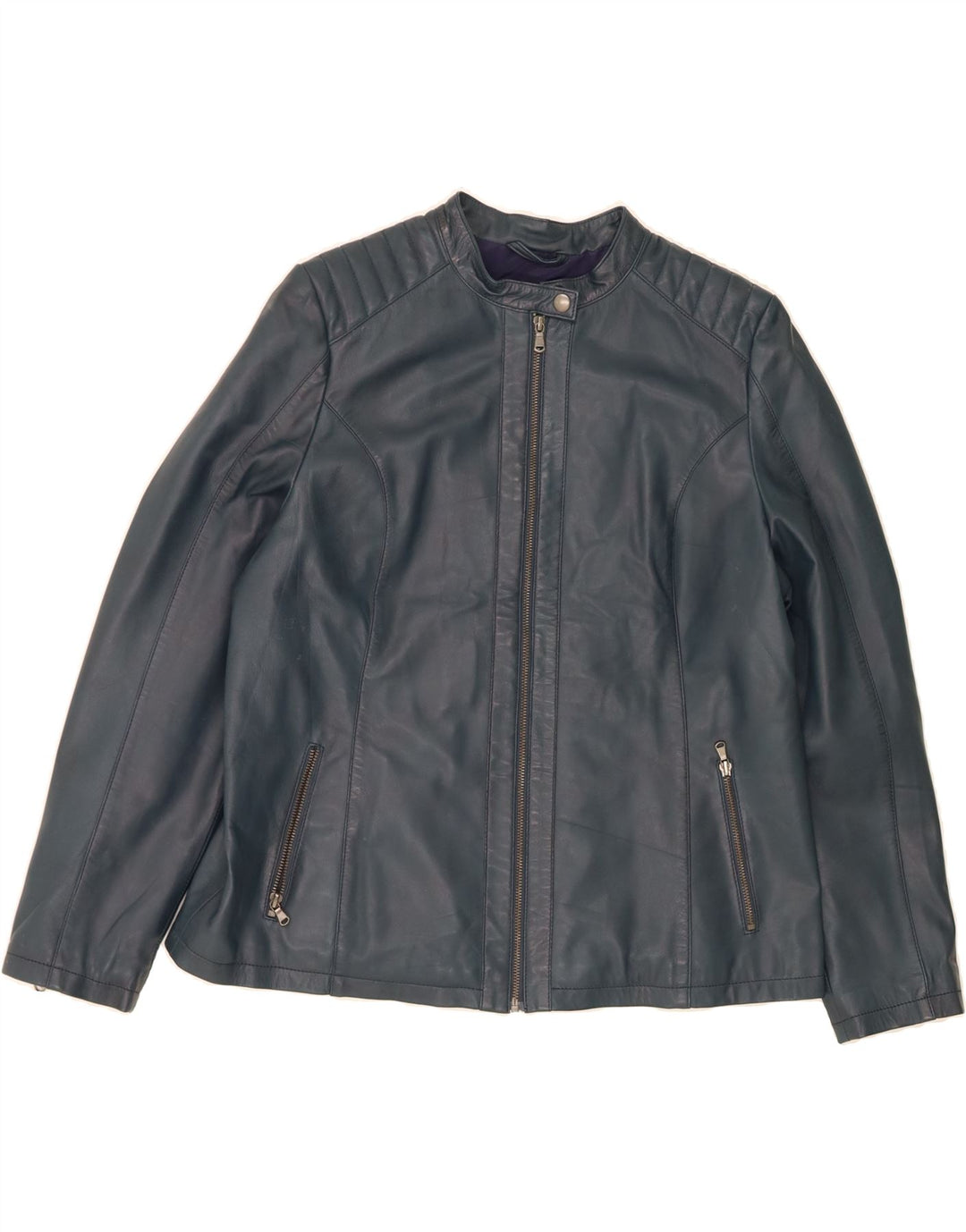 VINTAGE Damen Lederjacke UK 20 2XL Blaues Leder