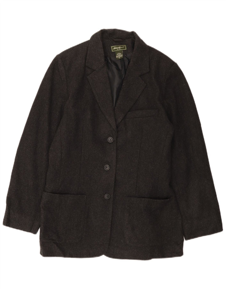 EDDIE BAUER Damen 3-Knopf-Blazerjacke UK 14 Mittelgraue Wolle