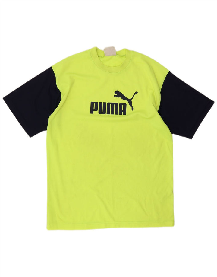 Puma Herren Grafik-T-Shirt-Oberteil, großes gelbes Farbblock-Polyester