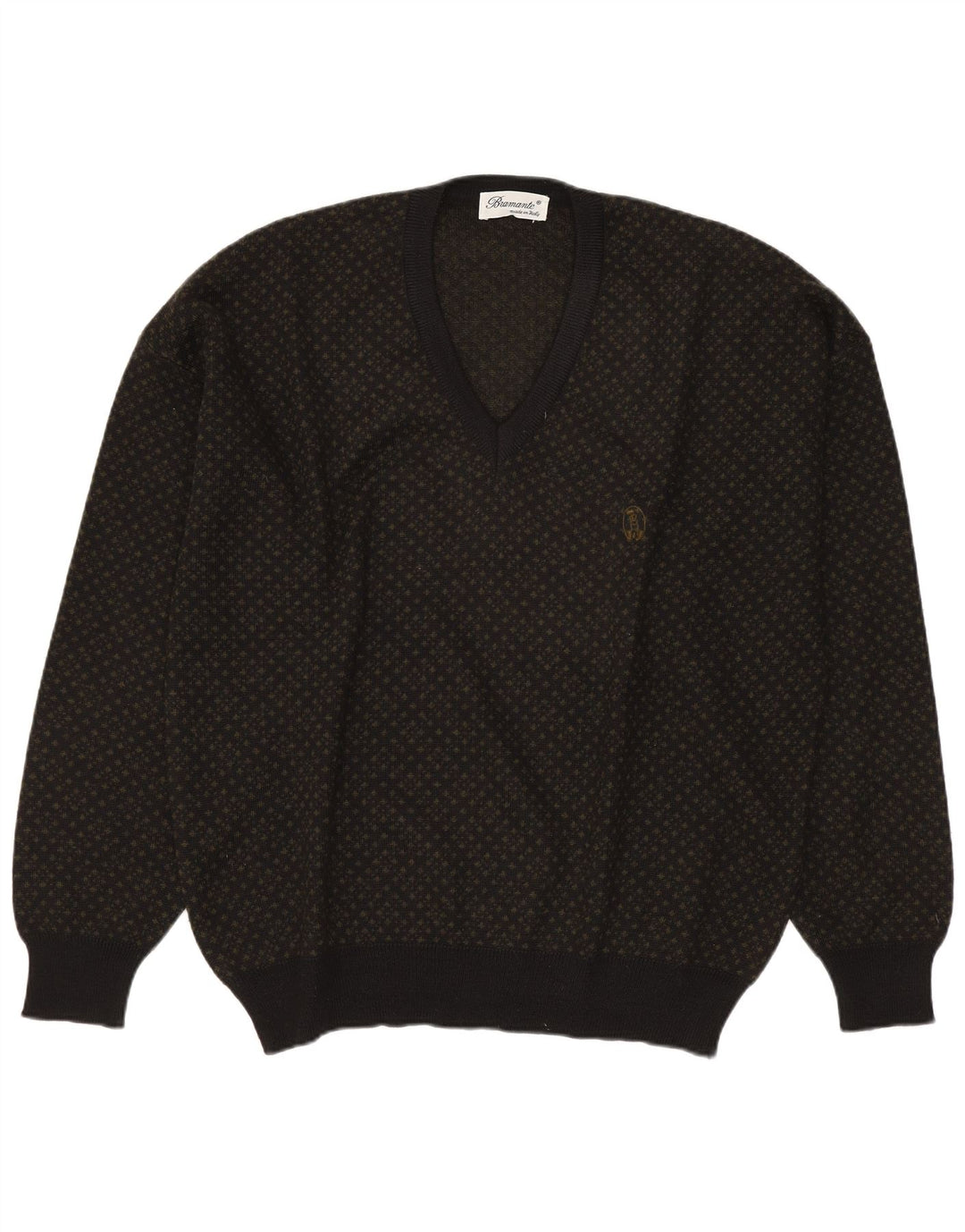 Bramante Herren-Pullover mit V-Ausschnitt, große graue geometrische Wolle