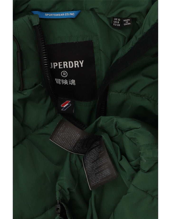 Superdry Damen-Kapuzen-Übergröße, wattierte Jacke, UK 10, Größe S, Grün, Polyester