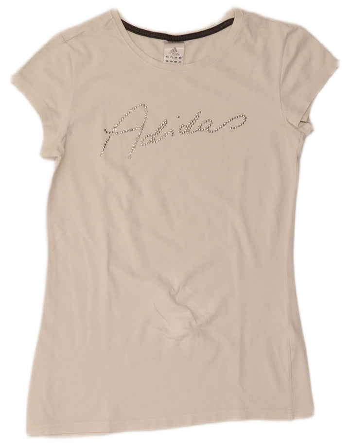 Adidas Damen Graphic T-Shirt Top UK 14 Medium Weiß