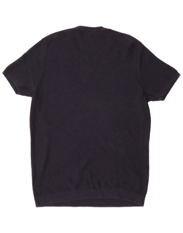 Massimo Dutti Herren T-Shirt Top XL Marineblaue Baumwolle
