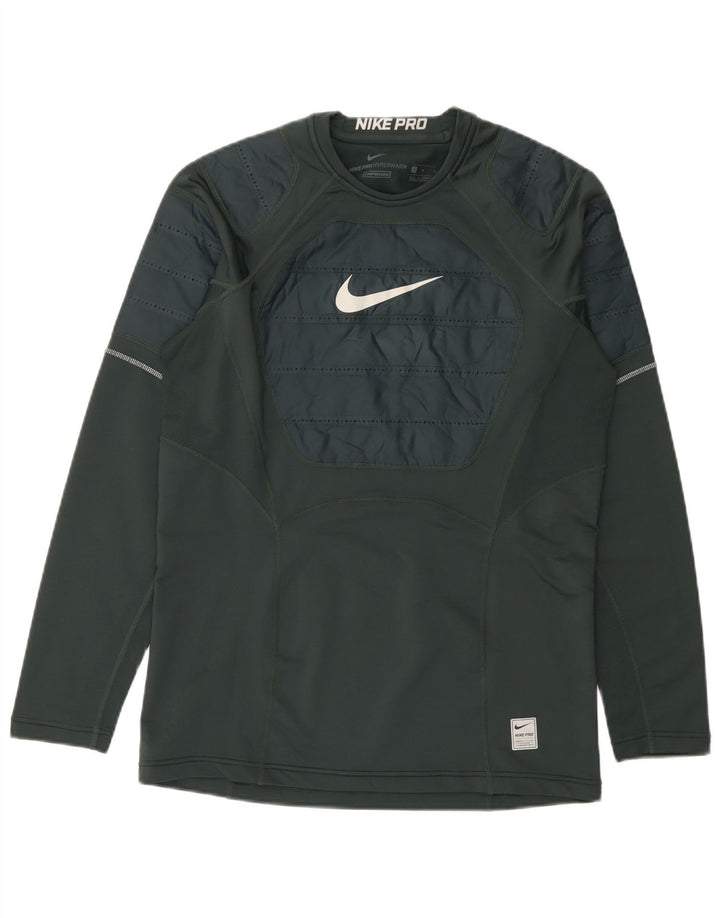 Nike Herren-Grafikoberteil mit langen Ärmeln, Mittelgrünes Farbblock-Polyester