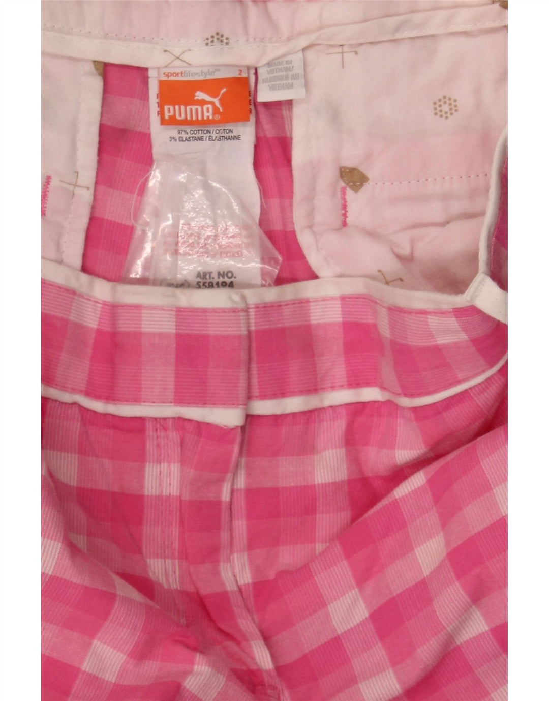 PUMA Womens Chino Shorts W25 XS Pink Gingham Cotton Vintage Puma and Second-Hand Puma from Messina Hembry 