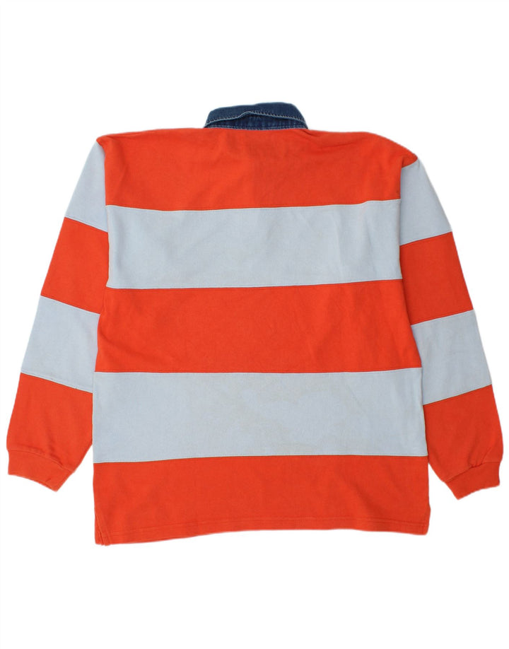 Basic Herren-Langarm-Rugby-Poloshirt aus mittelrot gestreifter Baumwolle