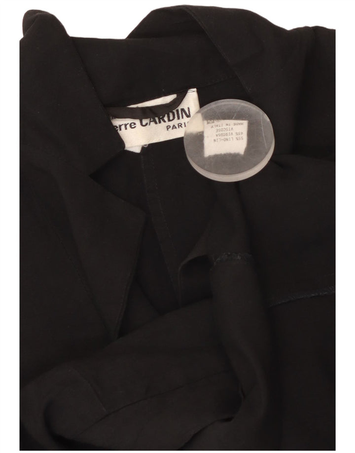 PIERRE CARDIN Damen 1-Knopf-Blazerjacke UK 12 Mittelschwarzes Leinen