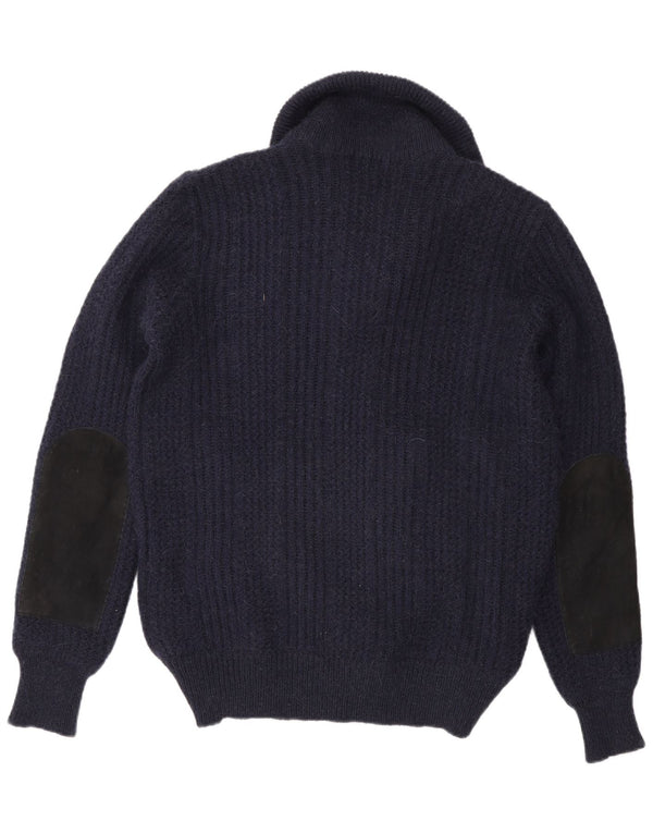 Vintage Herren-Cardigan-Pullover IT 48 Medium Navy Blue Colourblock Camelhair