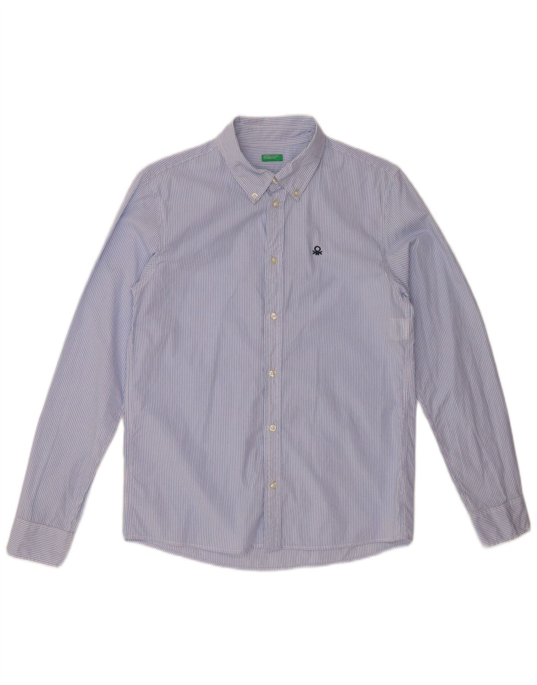 BENETTON Jungen-Hemd, 13–14 Jahre, 3XL, blaue Nadelstreifen-Baumwolle