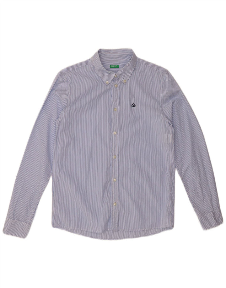 BENETTON Jungen-Hemd, 13–14 Jahre, 3XL, blaue Nadelstreifen-Baumwolle