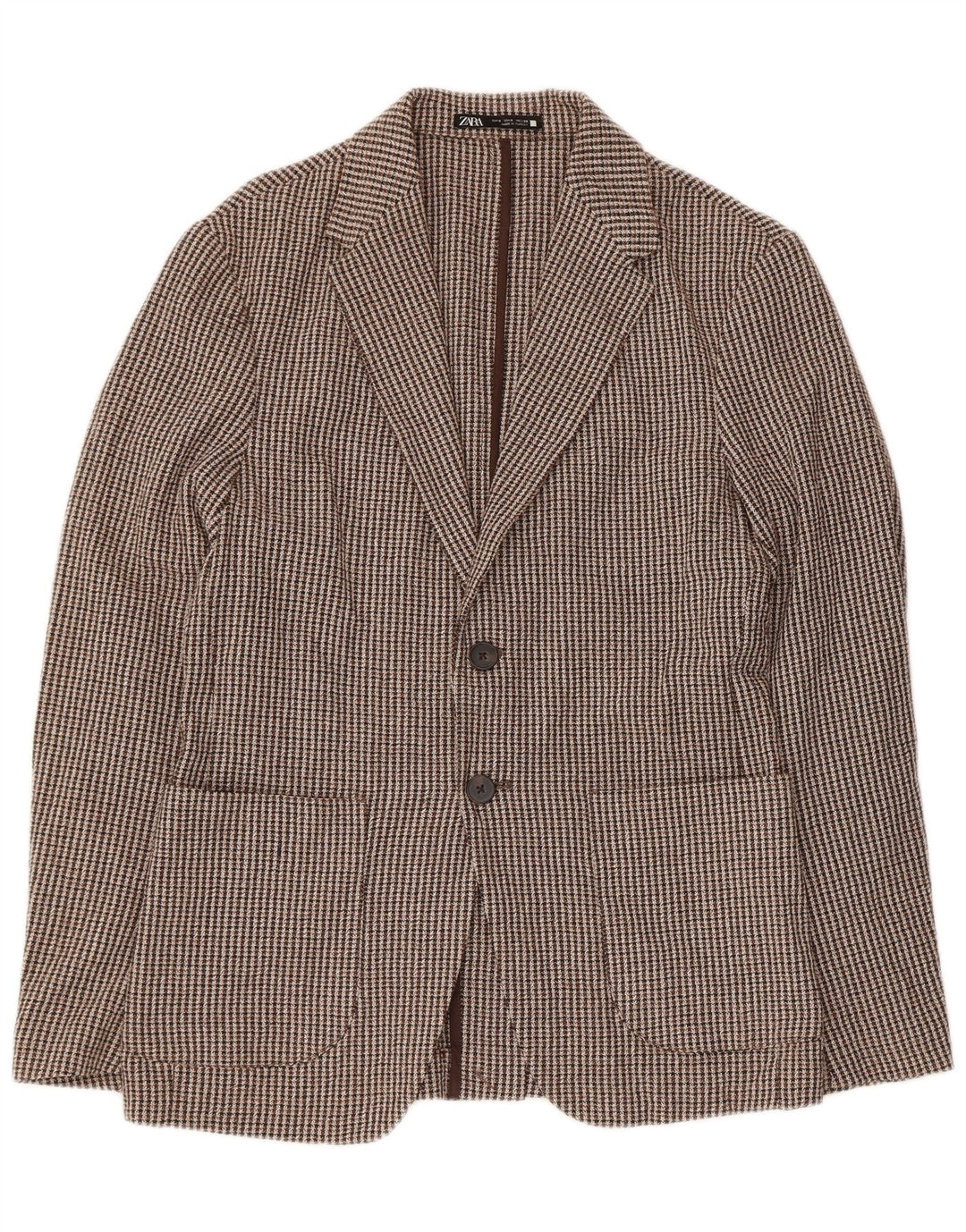 Zara Herren-Blazer mit 2 Knöpfen, Gr. 36, Braun, Hahnentrittmuster