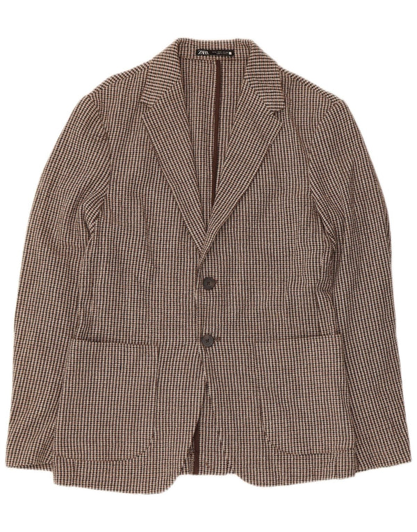 Zara Herren-Blazer mit 2 Knöpfen, Gr. 36, Braun, Hahnentrittmuster