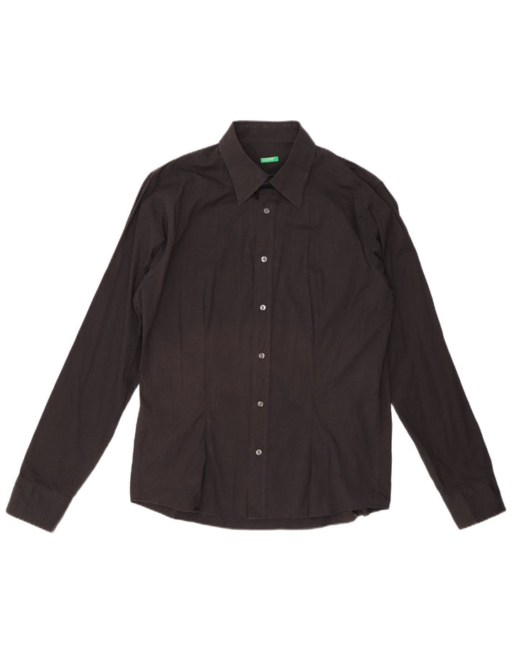 BENETTON Herrenhemd XL, schwarze Baumwolle