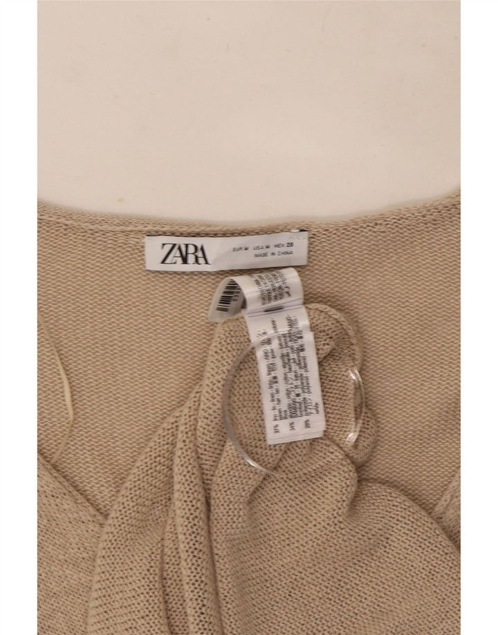 Zara Damen-Cardigan-Pullover UK 14 Mittelbeiges Leinen