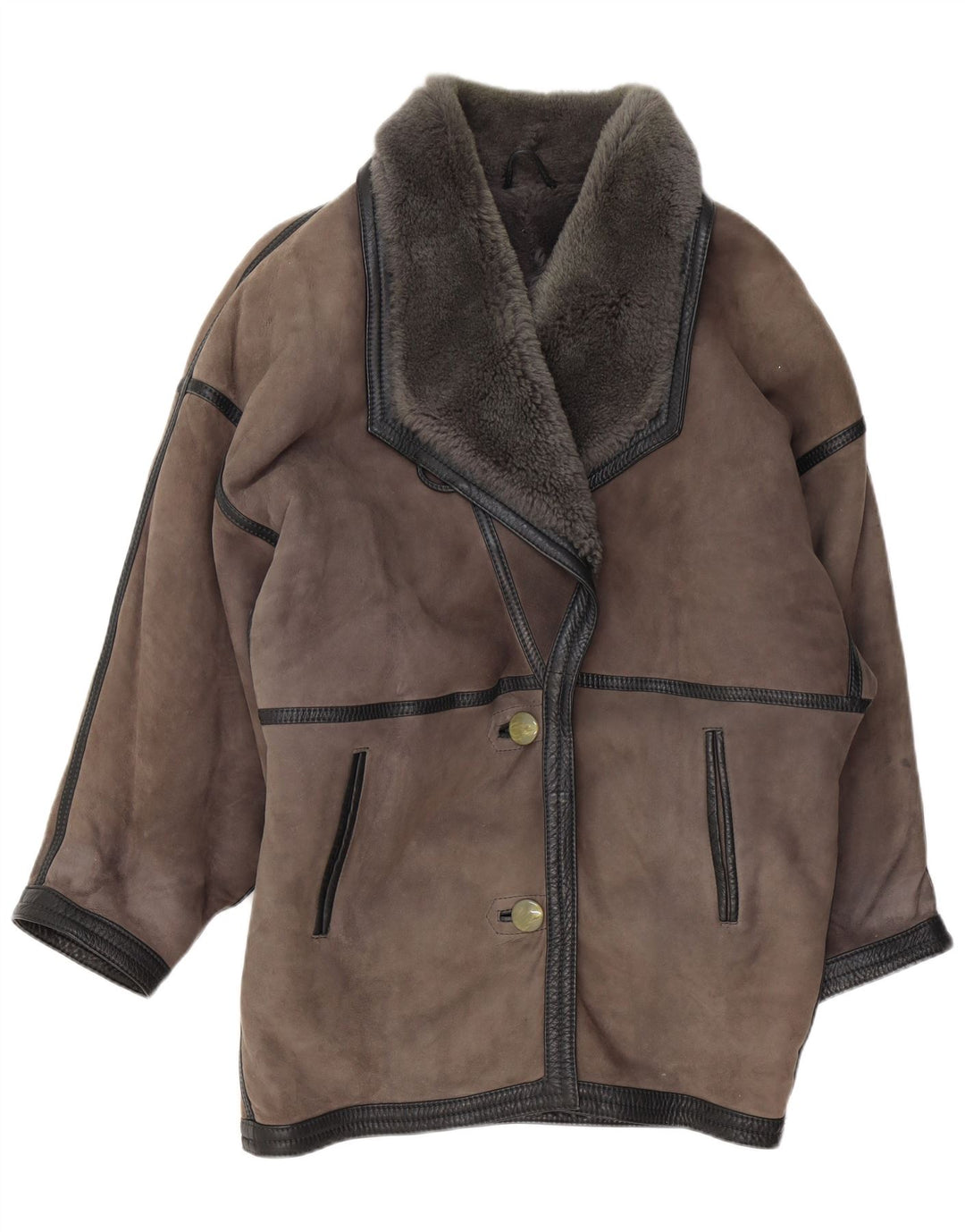 Vintage Damen Übergroßer Lammfellmantel UK 20 2XL Graues Leder