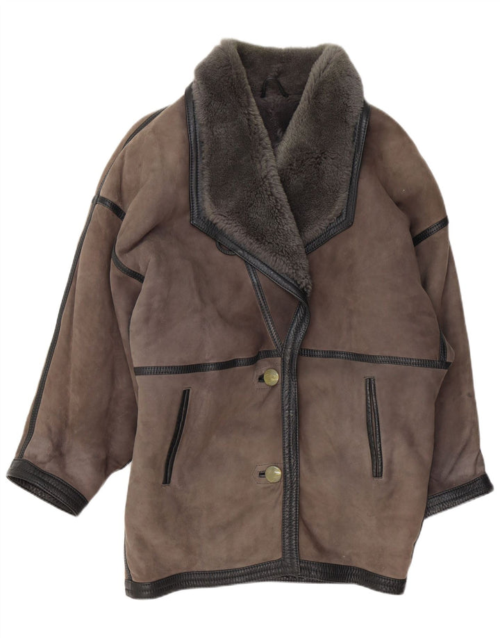 Vintage Damen Übergroßer Lammfellmantel UK 20 2XL Graues Leder