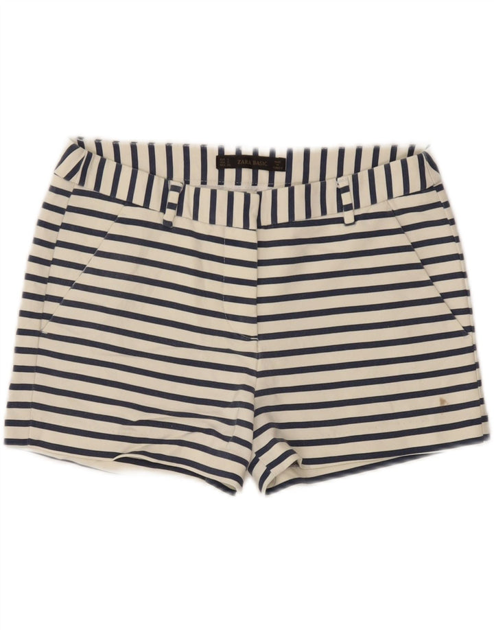 Zara Damen Chino-Shorts, Größe S, Größe W26, weiß gestreift, Baumwolle