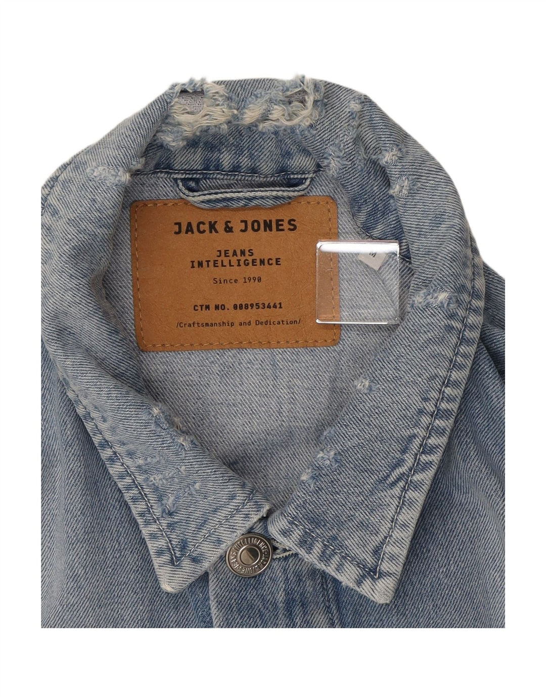 JACK & JONES Mens Distressed Denim Jacket UK 38 Medium Blue Cotton