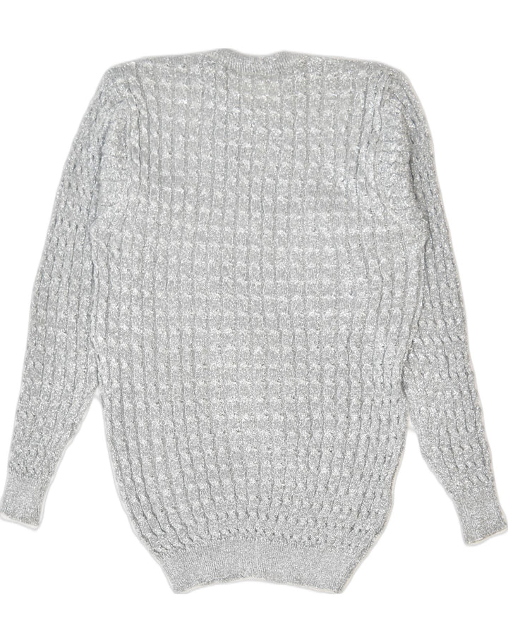 VINTAGE Womens Crew Neck Jumper Sweater UK 16 Large Grey Nylon | Vintage | Thrift | Second-Hand | Used Clothing | Messina Hembry 