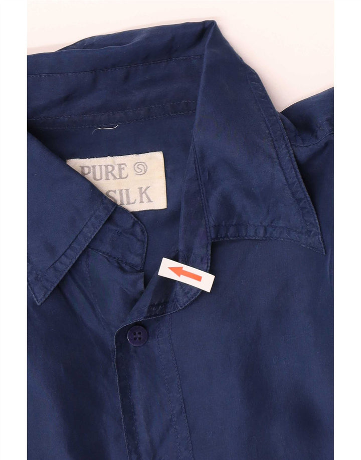 Vintage Herren Kurzarmhemd Medium Navy Blue Seide