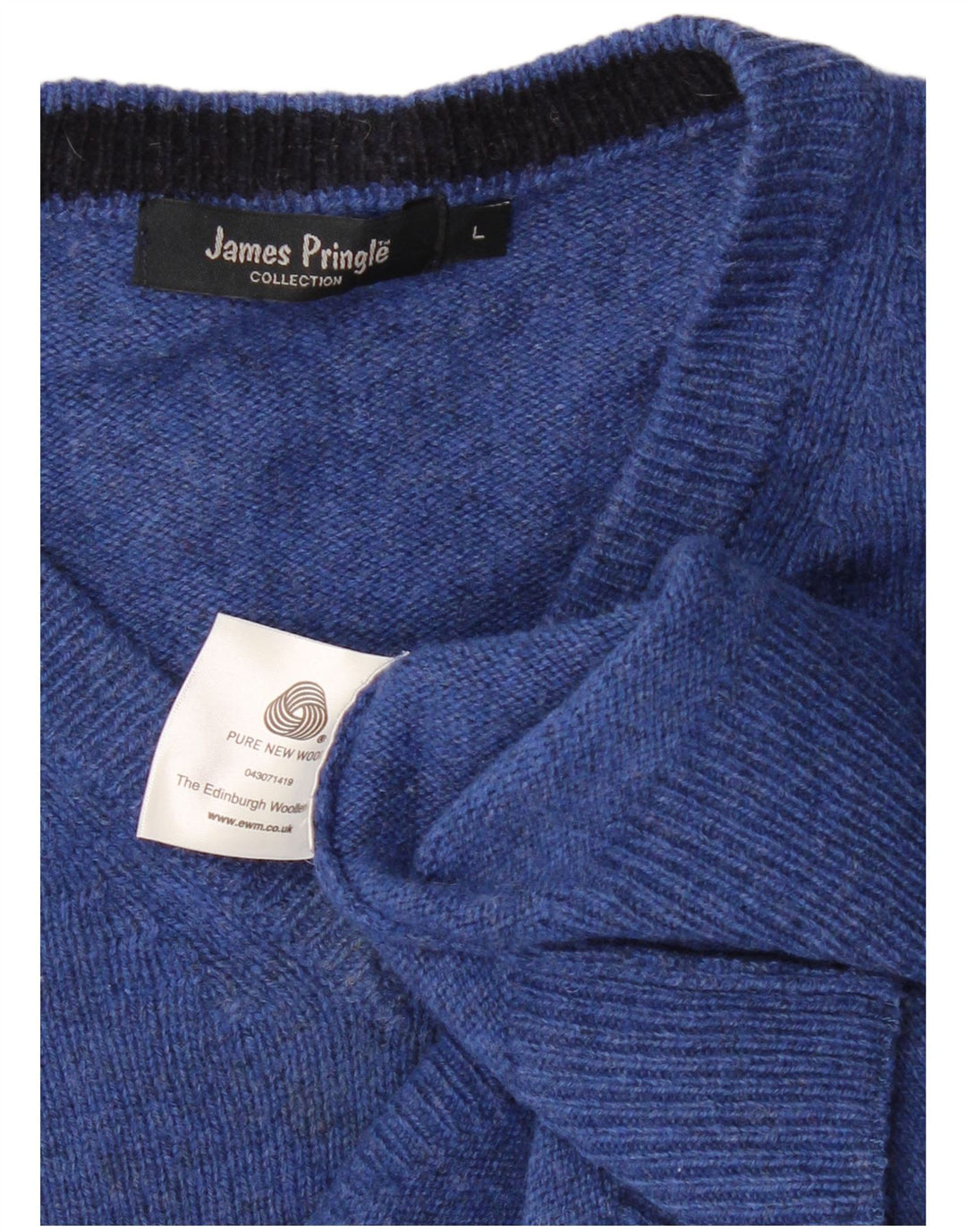 JAMES PRINGLE Herren-Pullover mit V-Ausschnitt, groß, blaue Schurwolle