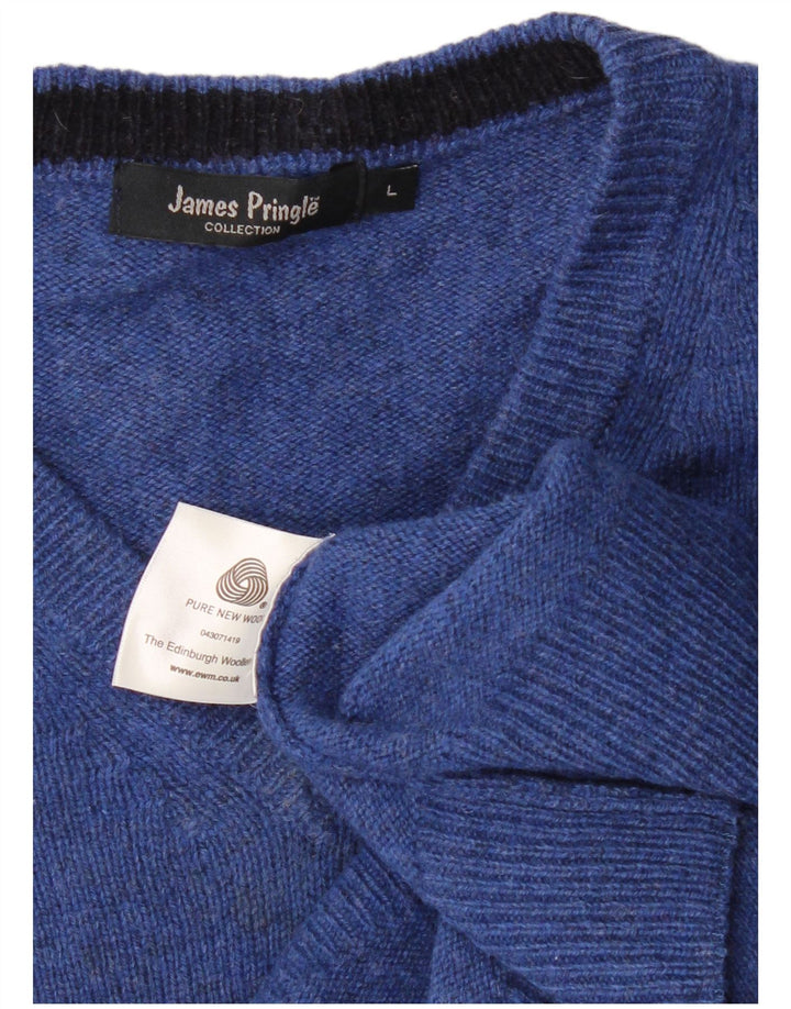 JAMES PRINGLE Herren-Pullover mit V-Ausschnitt, groß, blaue Schurwolle