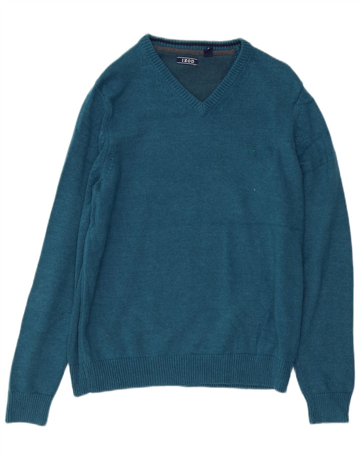 IZOD Herren-Pullover mit V-Ausschnitt, mittelblaue Baumwolle